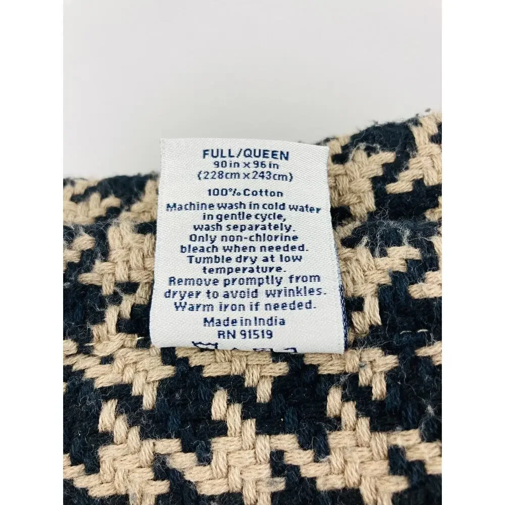 Rare Cremieux Daniel Houndstooth Cotton Queen Blanket Brown Black Large Coverlet